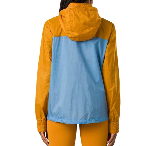 PrAna Orange and Blue Colorblock Zip Up Hooded Windbreaker Womens Small - Picture 2 of 2